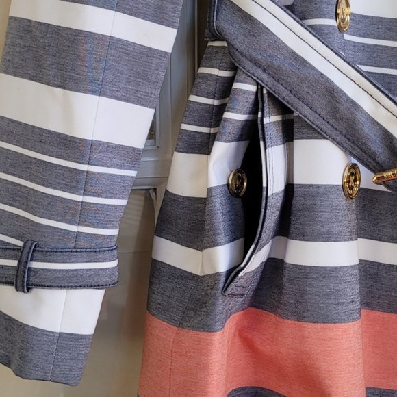 Michael Kors Stripes Double Breasted Women Trench Coat Size Medium - Picture 6 of 13